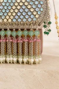 The Aqua Blossom Clutch closeup 2