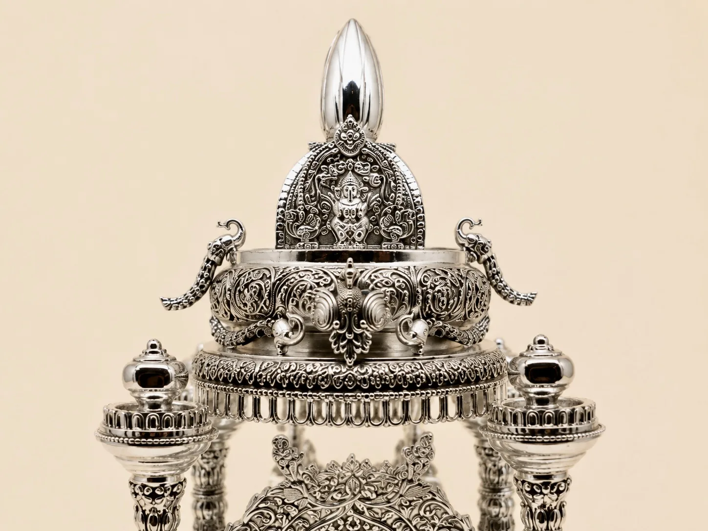 Handcrafted sterling silver domed piece shown for the My Dibs Transform service, Jaipur.